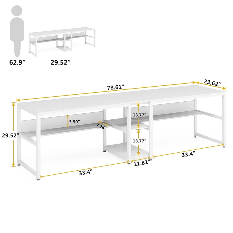 Two Person Desk with Bookshelf, Double Office Desk