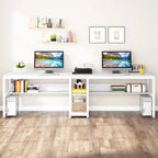 Two Person Desk with Bookshelf, Double Office Desk
