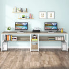 Two Person Desk with Bookshelf, Double Office Desk