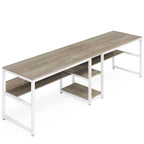 Two Person Desk with Bookshelf, Double Office Desk
