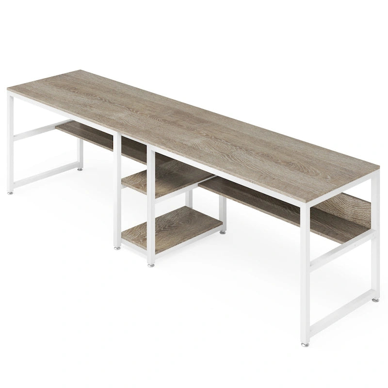 Two Person Desk with Bookshelf, Double Office Desk