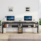 Two Person Desk with Bookshelf, Double Office Desk