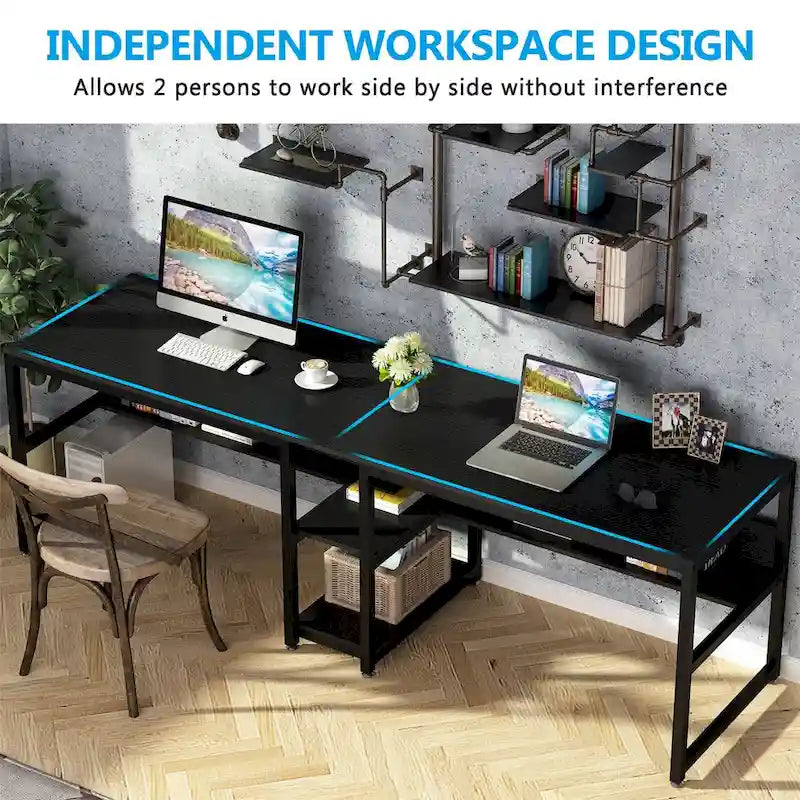 Two Person Desk with Bookshelf, Double Office Desk