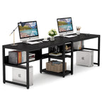 Two Person Desk with Bookshelf, Double Office Desk