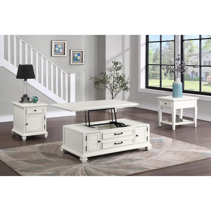 Steve Silver Castana Modern Farmhouse Soft White Side Table with USB