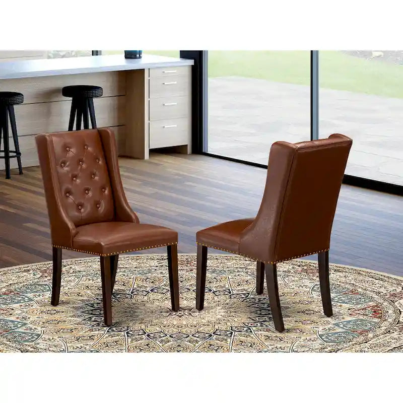 East West Furniture Parson Kitchen Chairs - Button Tufted Nailhead Upholstered Dining Chairs, Set of 2, (Finish & Upholstered)