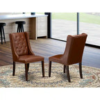 East West Furniture Parson Kitchen Chairs - Button Tufted Nailhead Upholstered Dining Chairs, Set of 2, (Finish & Upholstered)