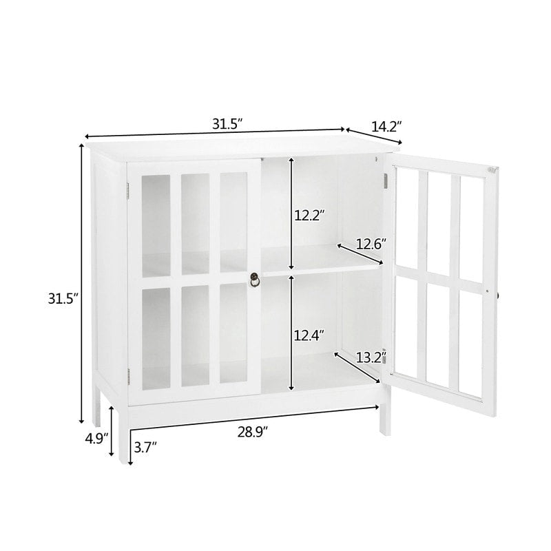 Transparent Door Free Standing Accent Storage Cabinet For Kitchen Dining White