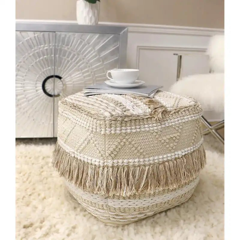 Pasargad Home Grand Canyon Cotton Pouf, Beige