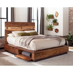 Lit plateforme de rangement Mallory en noyer fumé et grain de café