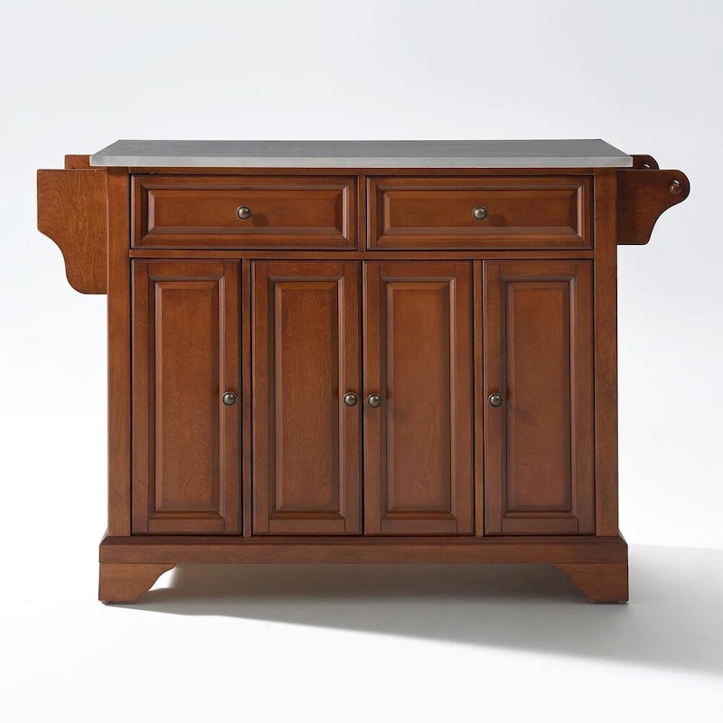 Crosley LaFayette Stainless Steel Top Kitchen Island in Classic Cherry Finish - 51.5 W x 18 D x 36 H