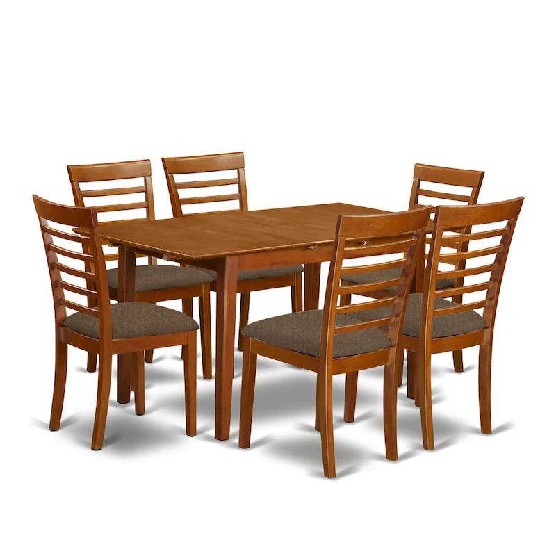 Ensemble de salle à manger 7 pièces East West Furniture - Une table de salle à manger rectangulaire et 6 chaises de cuisine, marron clair (options de siège)