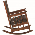 Fauteuil à bascule en bois de style mission avec assise rembourrée marron