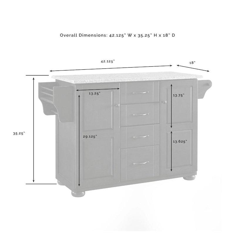 Crosley Eleanor Solid Granite Top Kitchen Island - 51.5 W x 18 D x 35.25 H