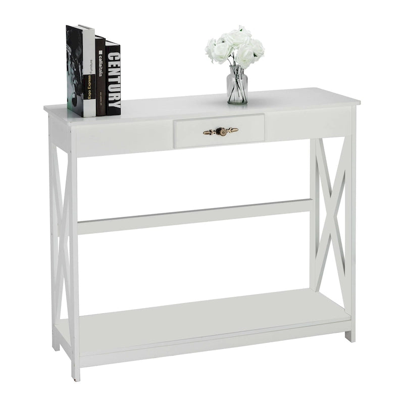Console d'entrée avec tiroir et étagère, table console mince avec rangement pour couloir