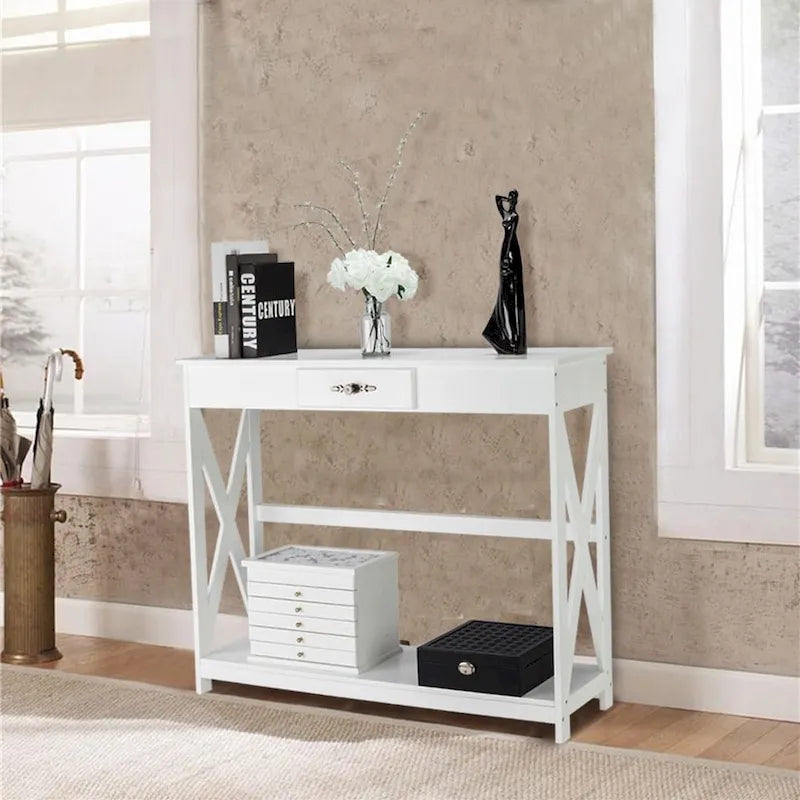 Console d'entrée avec tiroir et étagère, table console mince avec rangement pour couloir