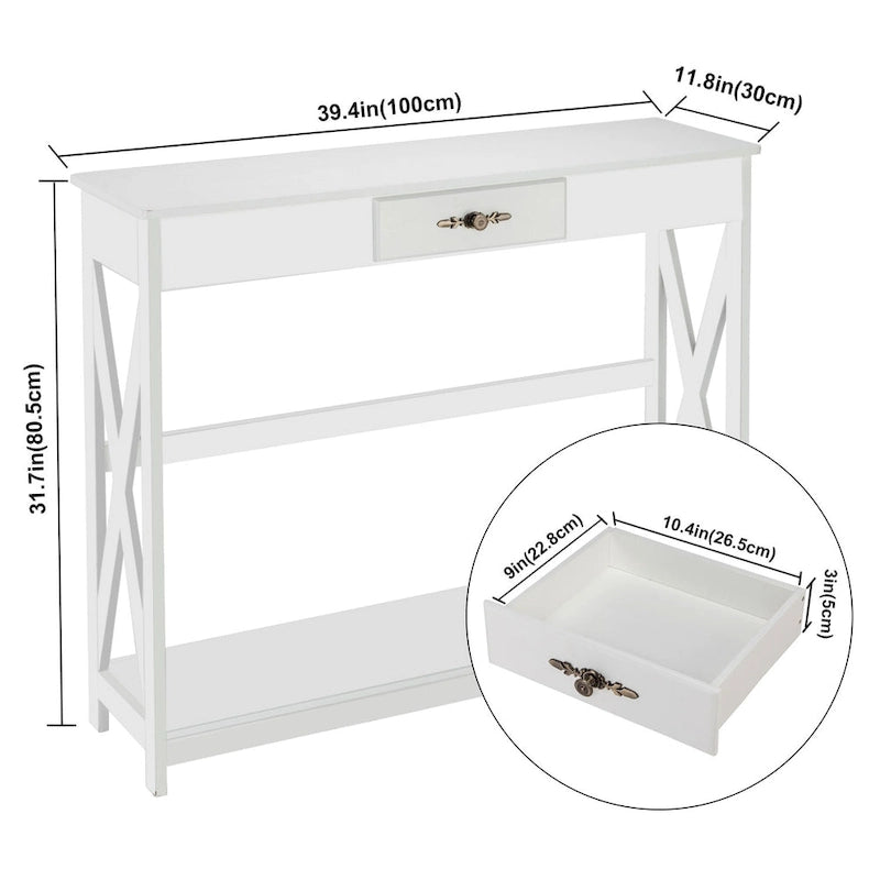 Console d'entrée avec tiroir et étagère, table console mince avec rangement pour couloir