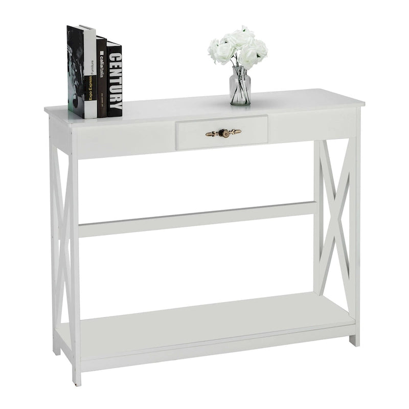 Console d'entrée avec tiroir et étagère, table console mince avec rangement pour couloir