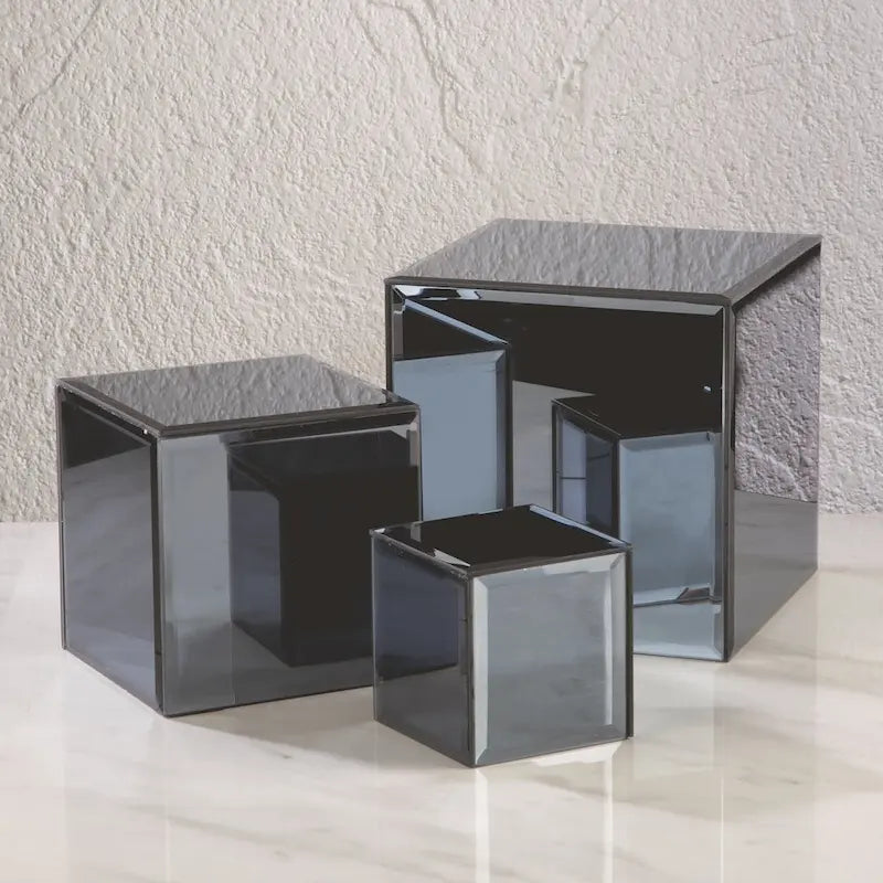 Square Glass Mirrored Riser Pedestals