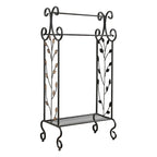Black Metal with Gold Leaf Free Towel Rack Stand with Shelf
