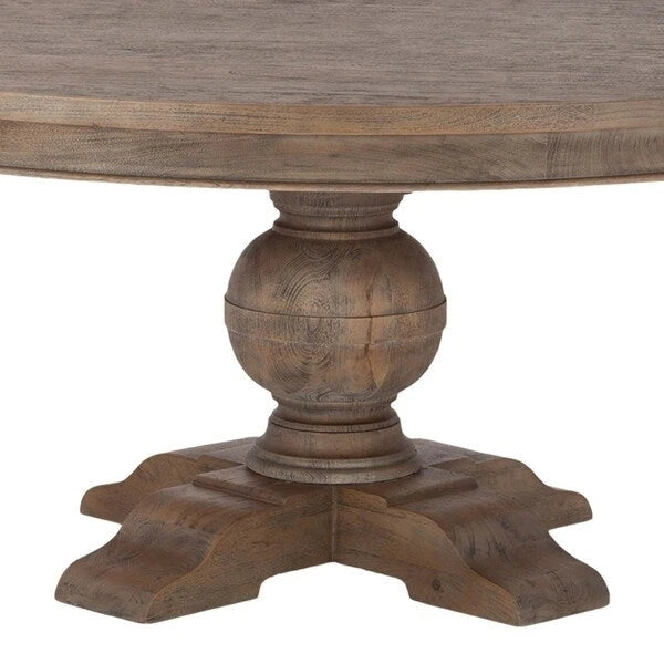 Table à manger ronde de 54 pouces en teck patiné gris Copper Grove Asperg
