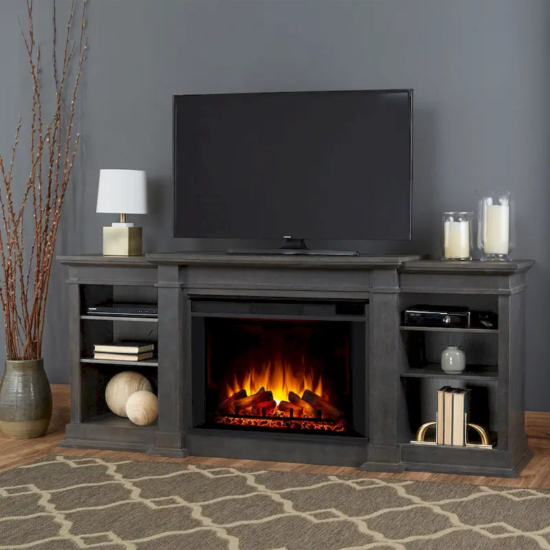 Eliot 81 Grand Antique Grey TV Stand Electric Fireplace by Real Flame