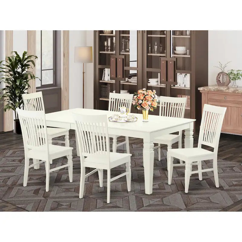 East West Furniture Dining Table Se- A Rectangle Dining Room Table and Wood Seat Chairs, Linen White (Pieces Options)