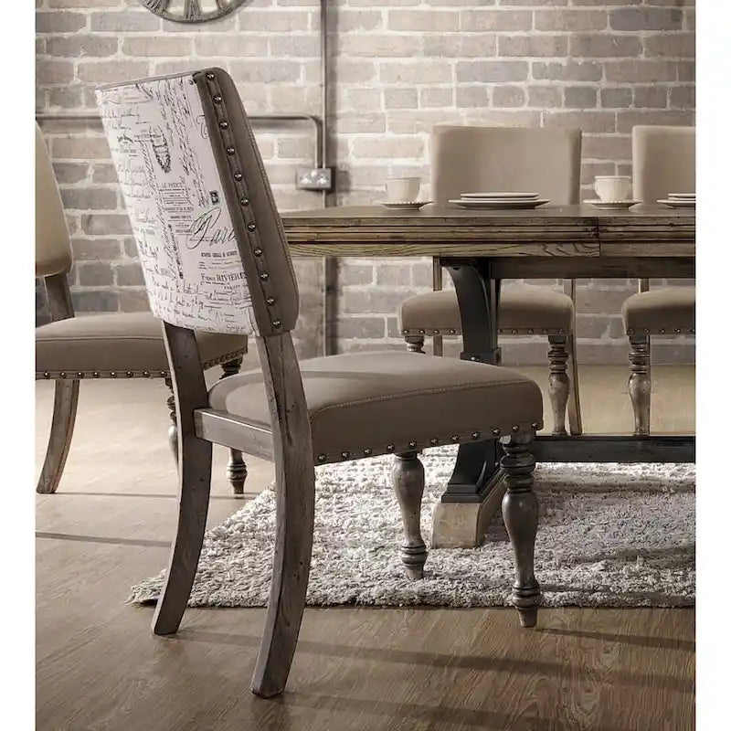 Roundhill Furniture Birmingham Driftwood Table and Nail Head Chair 7-piece Dining Set
