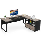 63 L-Shaped Corner Executive Computer Desk and Rolling File Cabinet Set for Home Office