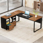 63 L-Shaped Corner Executive Computer Desk and Rolling File Cabinet Set for Home Office