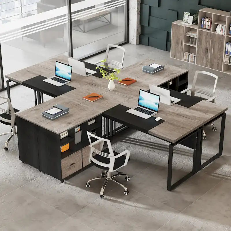 63 L-Shaped Corner Executive Computer Desk and Rolling File Cabinet Set for Home Office