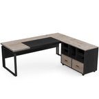 63 L-Shaped Corner Executive Computer Desk and Rolling File Cabinet Set for Home Office