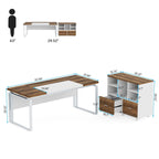 63 L-Shaped Corner Executive Computer Desk and Rolling File Cabinet Set for Home Office