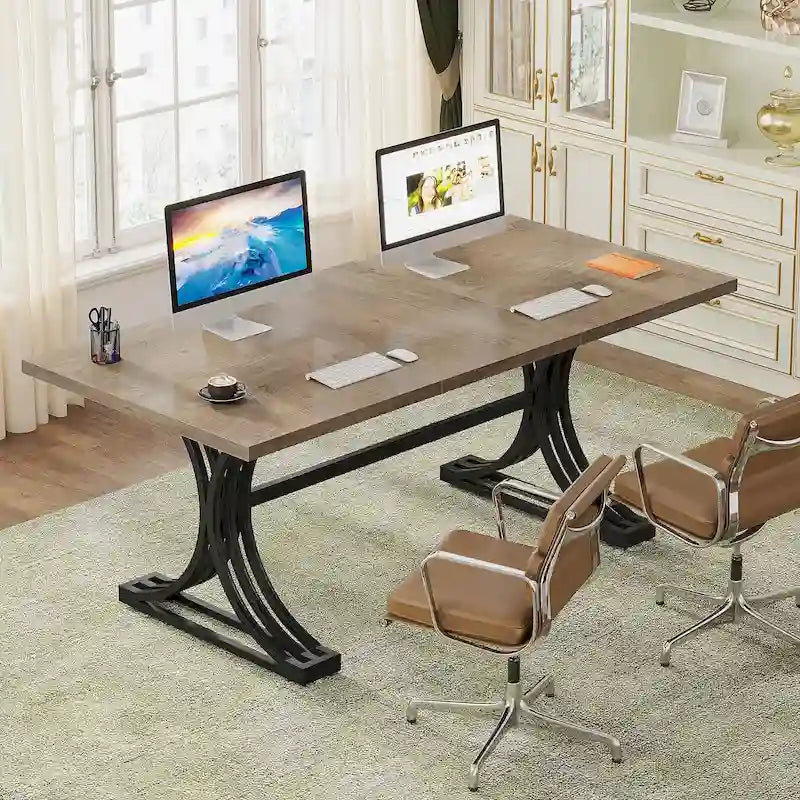 63 Modern Executive Computer Desk with Trestles Legs, Large Writing Table for Home Office