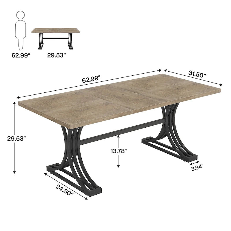 63 Modern Executive Computer Desk with Trestles Legs, Large Writing Table for Home Office