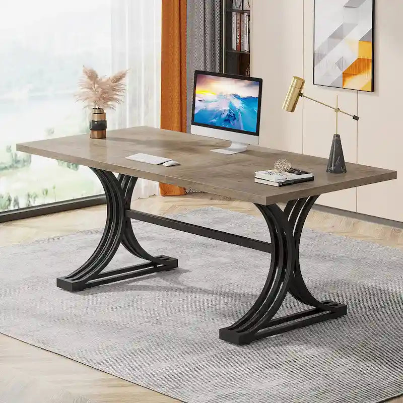 63 Modern Executive Computer Desk with Trestles Legs, Large Writing Table for Home Office