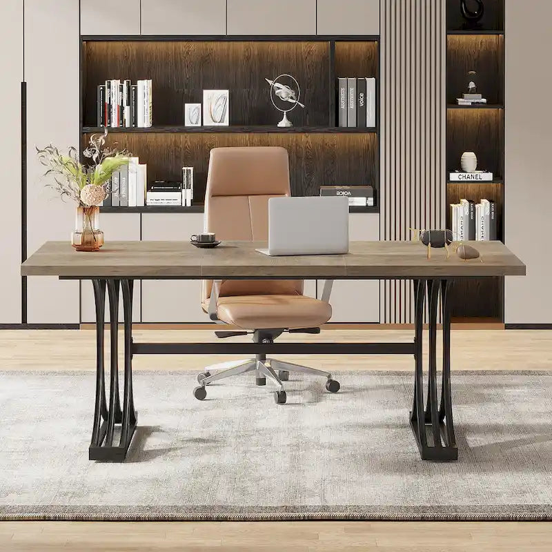 63 Modern Executive Computer Desk with Trestles Legs, Large Writing Table for Home Office