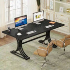 63 Modern Executive Computer Desk with Trestles Legs, Large Writing Table for Home Office