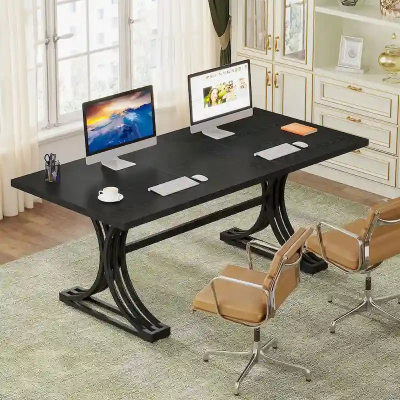63 Modern Executive Computer Desk with Trestles Legs, Large Writing Table for Home Office