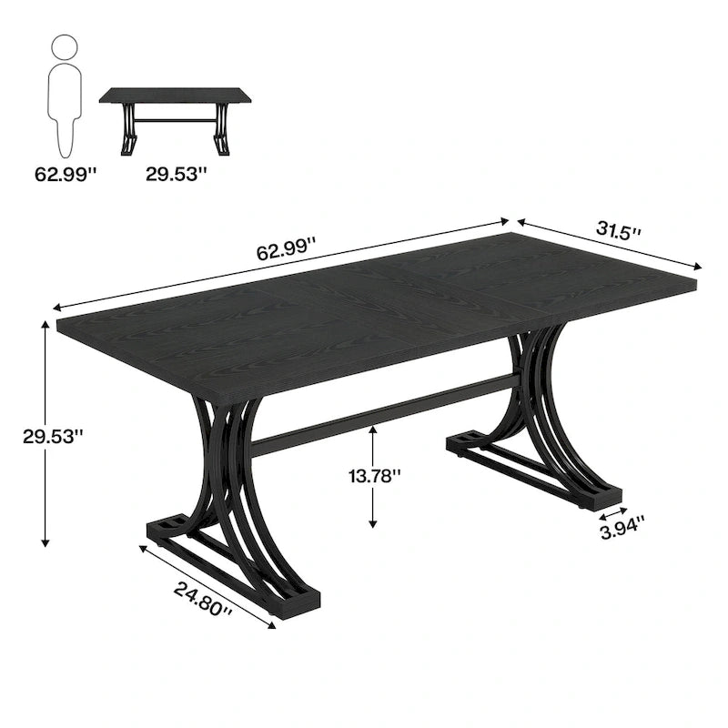 63 Modern Executive Computer Desk with Trestles Legs, Large Writing Table for Home Office