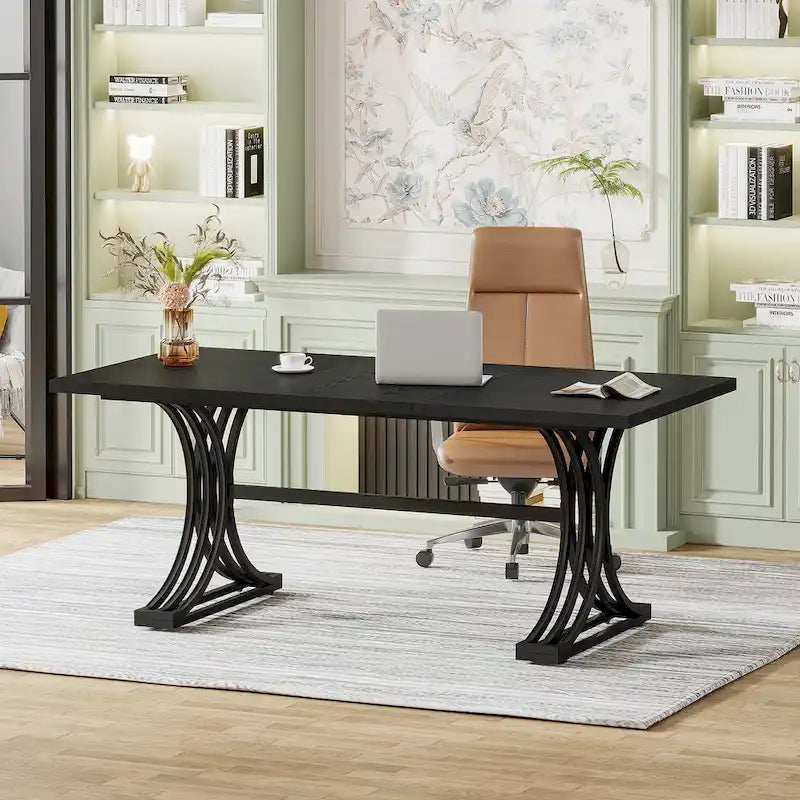 63 Modern Executive Computer Desk with Trestles Legs, Large Writing Table for Home Office