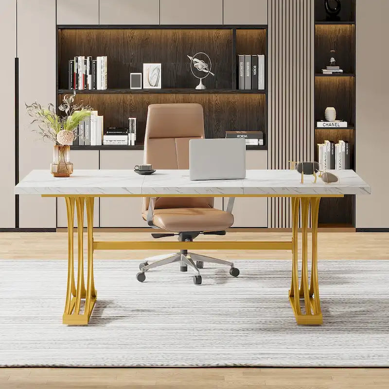 63 Modern Executive Computer Desk with Trestles Legs, Large Writing Table for Home Office