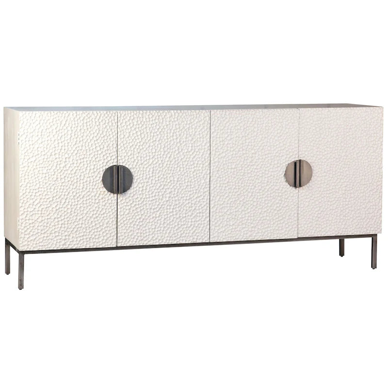 Bahut contemporain Cordilia 79 po en pin recyclé blanc et fer à 4 portes