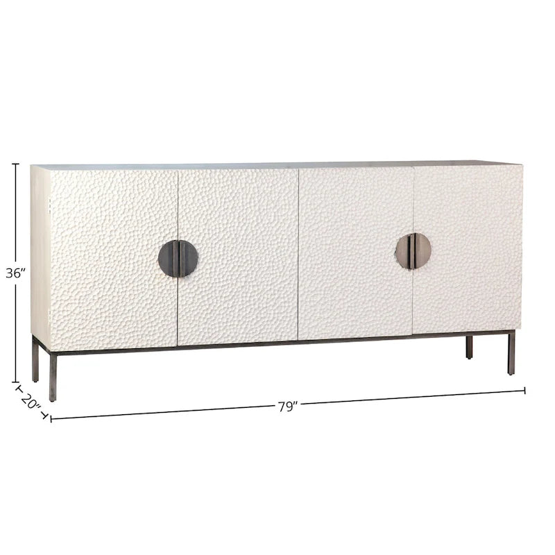 Bahut contemporain Cordilia 79 po en pin recyclé blanc et fer à 4 portes