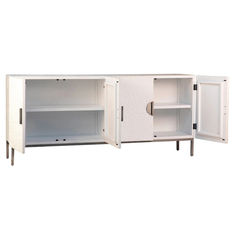 Bahut contemporain Cordilia 79 po en pin recyclé blanc et fer à 4 portes