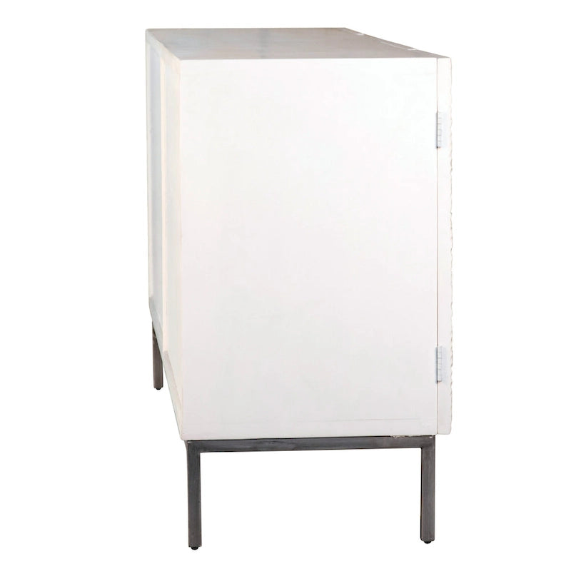 Bahut contemporain Cordilia 79 po en pin recyclé blanc et fer à 4 portes