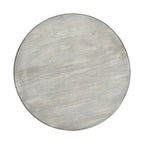 42 Inch Handcrafted Mango Wood Dining Table, Pedestal Base, Round Molded Top, Washed White, Gray