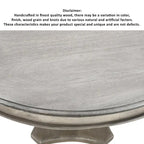42 Inch Handcrafted Mango Wood Dining Table, Pedestal Base, Round Molded Top, Washed White, Gray