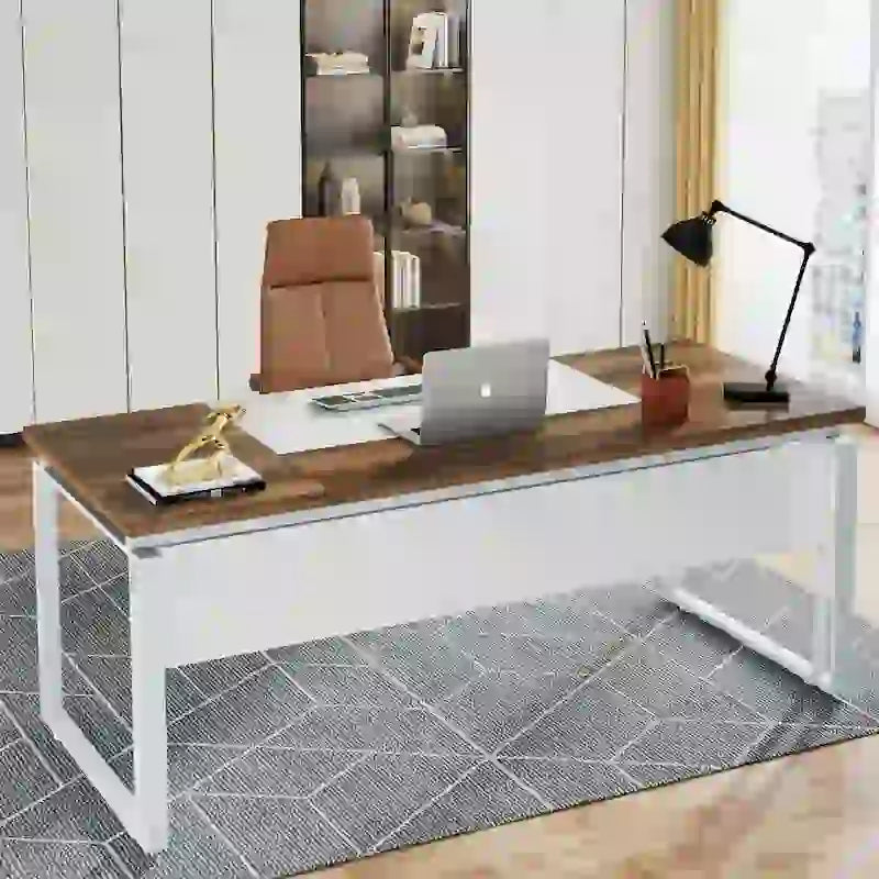 63 L-Shaped Computer Desk Executive Desks with Reversible File Cabinet and Storage Drawers for Home Office