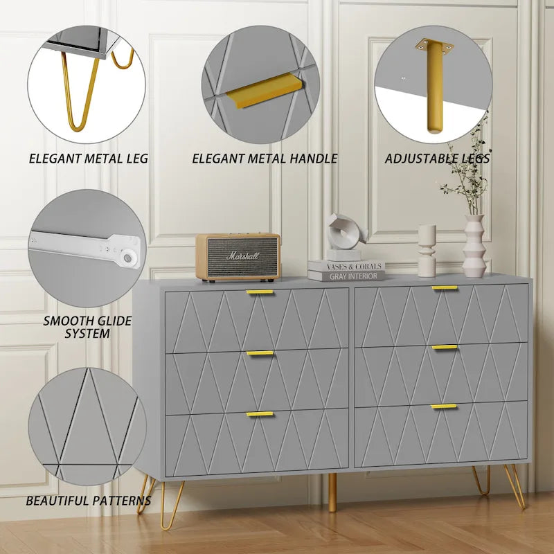 6 Drawer Dresser Drawer Chest Tall Storage Cabinet Organizer Unit Bedroom Living Room